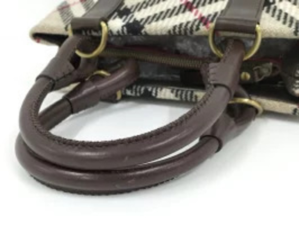 Burberry beige handbag check wool brown leather Nova dark - Picture 4 of 9